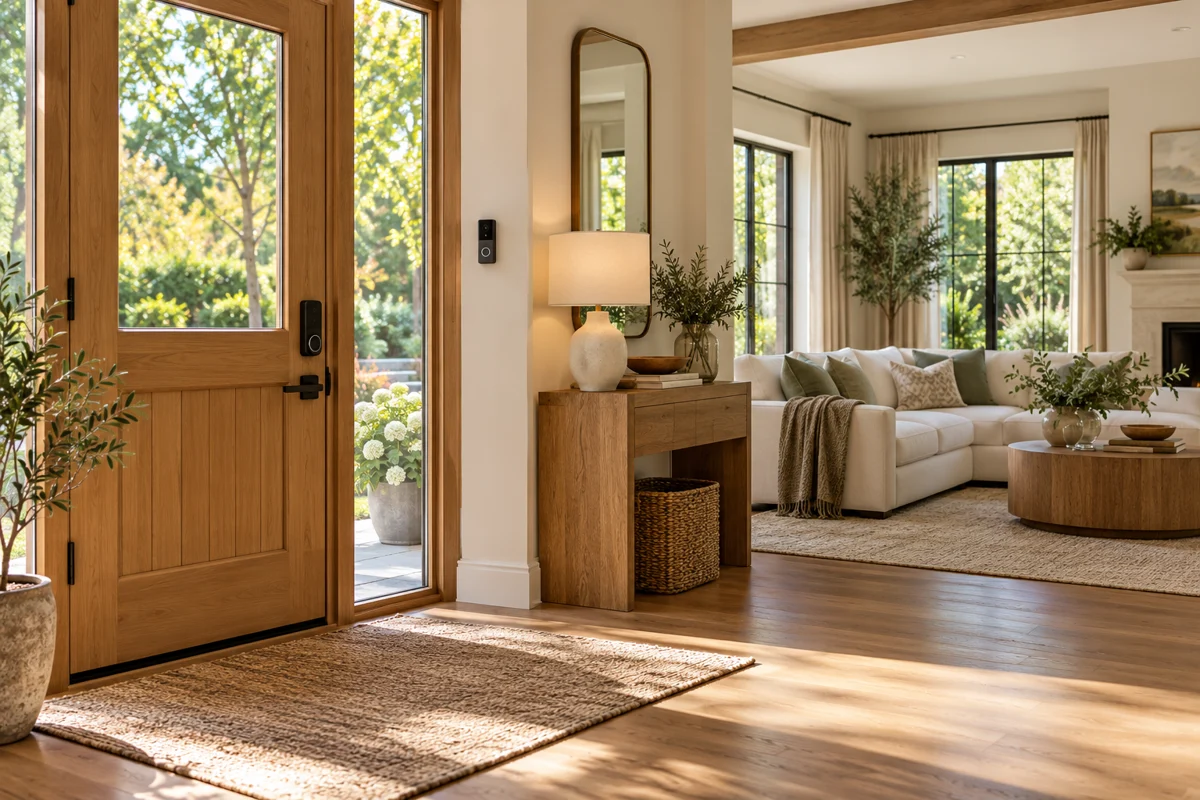 AI-created home scene with a welcoming entry and living room